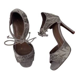 LOLA CRUZ Sandals Grey Leather Suede Rhinestones Heels Womens Sz 36 / 6 NIB $345